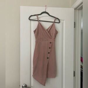 Almost Famous Velvet Blush Mauve Bodycon Dress with Button Details Size: Medium